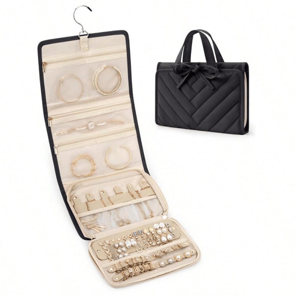 1 Pc Travel Jewelry Storage Box, Foldable Jewelry Roll, Suitable For Travel Rings, Necklaces, Earrings, Bracelets Gifts