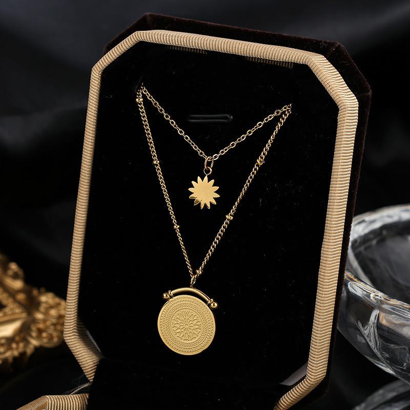 316L Stainless Steel Double Layer Pendant Clavicle Chain Ladies Necklace Festive Party Jewelry Gift Accessories