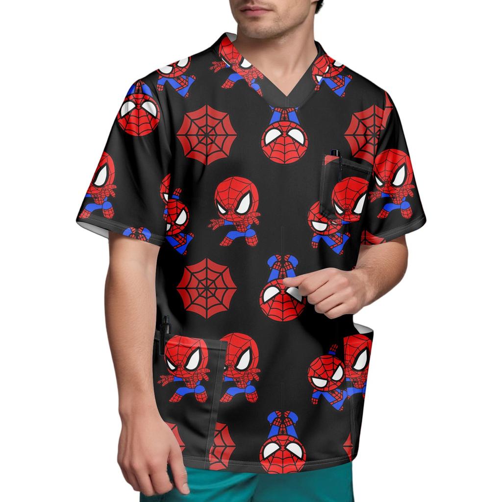 Мужской топ с коротким рукавом и V-образным вырезом с принтом нагрудного кармана