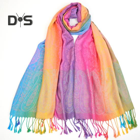 Имитация шерсти шаль Радужный цветной художественный принт шарф-накидка с кисточками Женский пончо шаль одеяло шарф