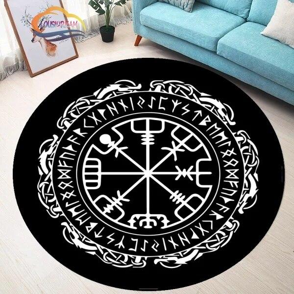 Круглый ковер с рисунком солнца в виде пентаграммы, ковер «Ловушка сатаны-дьявола», белый на черном ковер со сверхъестественными рунами