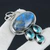 Blue Labradorite, Swiss Blue Topaz Gemstone Silver Pendant, 925 Sterling Silver Jewelry Pendant, Natural Blue Labradorite Pendant For Gifts