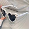 Non-polarized White Heart Frame Glasses Heart-Shaped Faux Pearl Sunglasses for Women Fashion Summer Decorations
