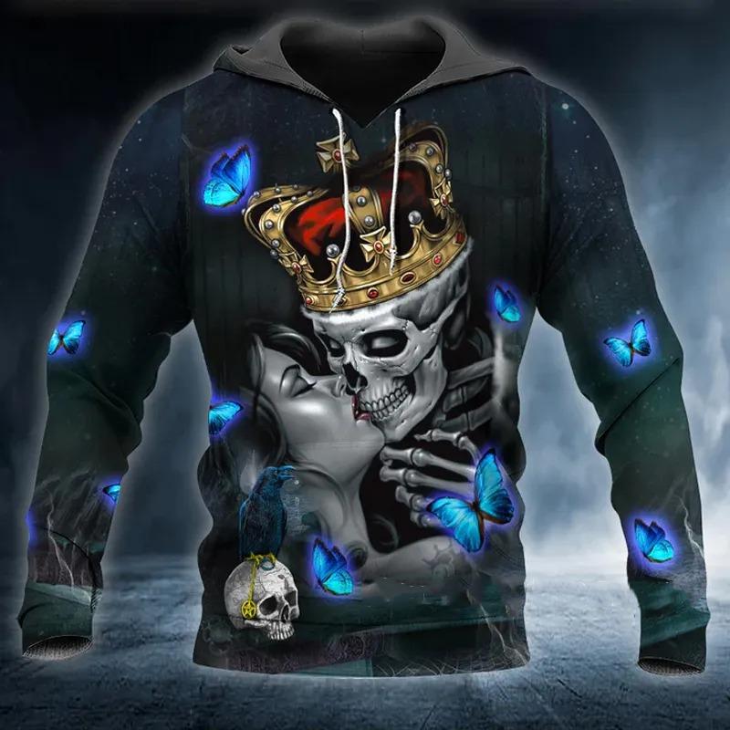 Весенне-осенняя мужская одежда, толстовки с капюшоном викингов, толстовка с 3D принтом черепа и ангела, уличная одежда, винтажные мужские пуловеры с длинными рукавами, куртки