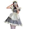 Maid Uniform Plaid Coffee Shop Red Black Cosplay One Piece Lolita Short Sleeve Daily Moe Halloween Costume Sexy Bow Tie Costume Cute Adult Knee High