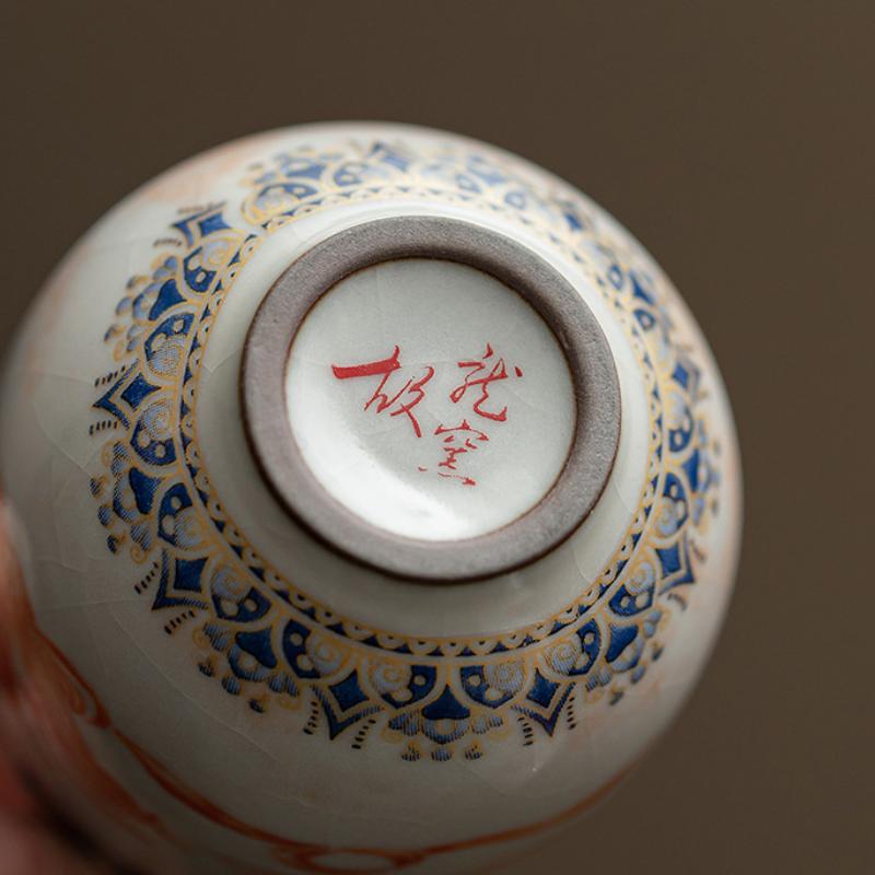 60ml Imitation Song Ru Kiln Porcelain Teacup Dunhuang Apsaras Pattern Master Cup Dargon Egg Cup Mugs Kung Fu Tea Set Gift Box