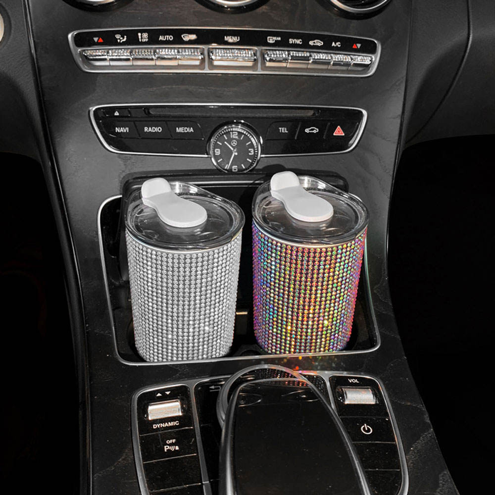 Автомобильная хрустальная кружка для напитков из нержавеющей стали с крышкой, соломенная бутылка для воды с блестками и бриллиантами, автомобильная кофейная кружка