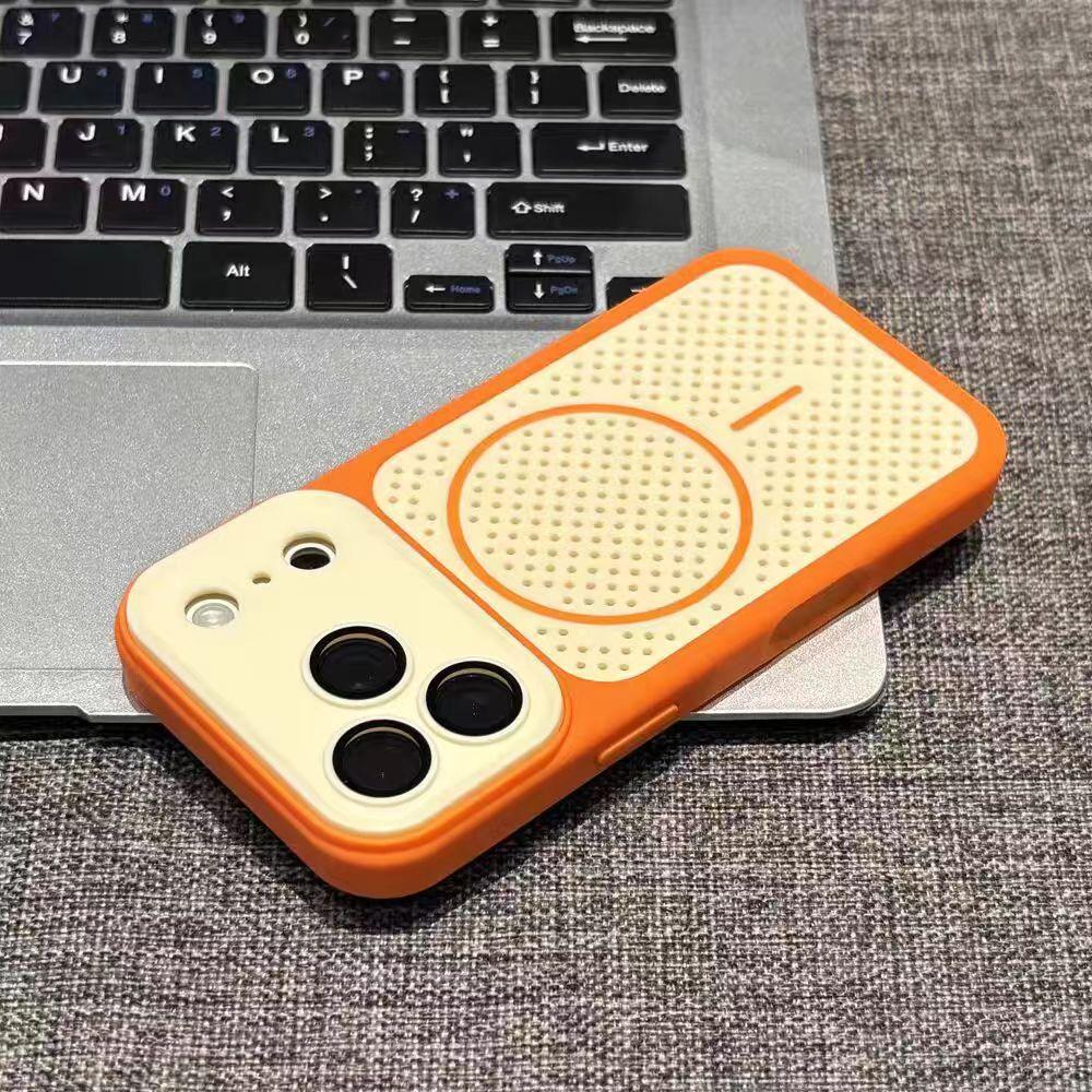Применимо к чехлу для мобильного телефона iPhone17PROMAX, сотовый двухцветный дышащий теплоотводящий магнитный сетчатый чехол Apple 16/15 жесткий