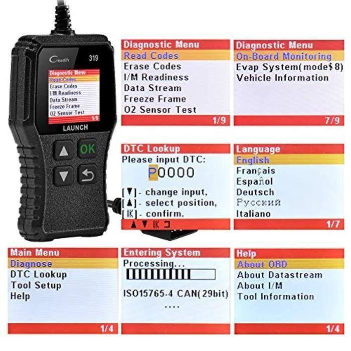LAUNCH CR319 Scanner Auto Diagnostic OBD2 / EOBD/Can pour Lire et Effacer Les Codes d’Erreur du Moteur, Testeur d'EVAP et de Capteur