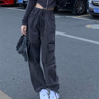 Весна 2022, женская мода, эластичные женские широкие джинсы с высокой талией, мешковатые женские джинсовые брюки-карго, джинсовые брюки для мамы
