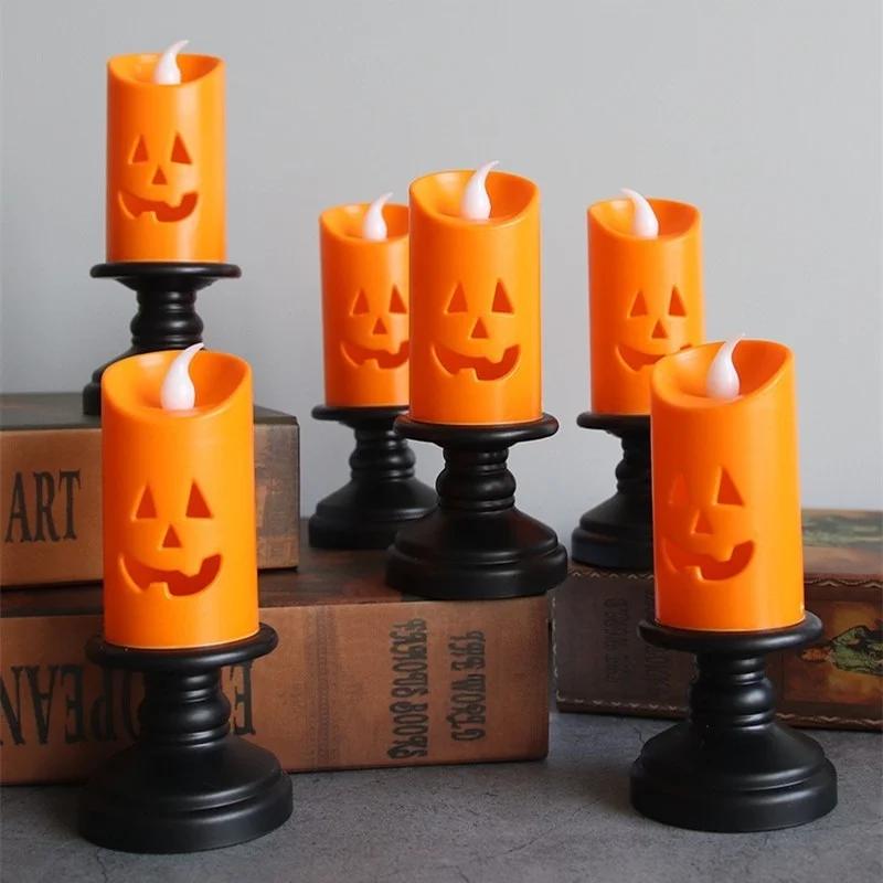 1PC Halloween Lights LED Candle Pumpkin Candlestick Lamp Desktop Ornaments Halloween Party Decoration Horror Props