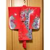 Used Shichigosan 3 year old girl kimono, vermilion red, pure silk, Korinha, cherry blossom, chrysanthemum, tachibana, auspicious pattern, unused