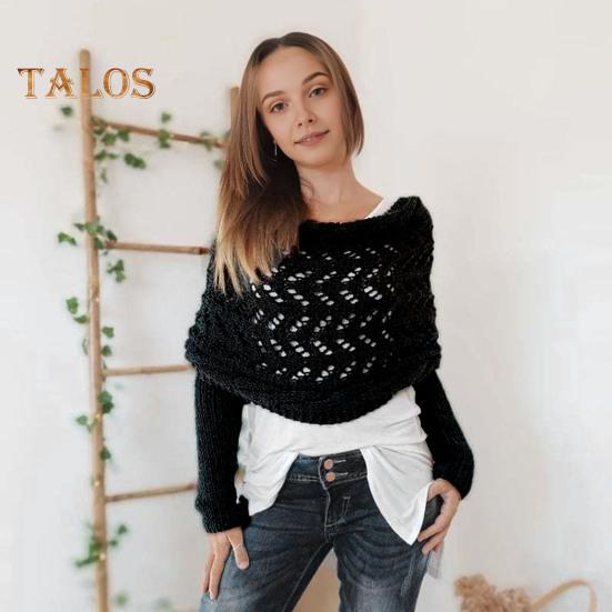 Вязаный шарф-накидка с косами и рукавами, мягкий шарф-шаль в богемном стиле, ажурный узор для вязания крючком, шарф-накидка в виде свитера