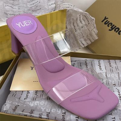 Модная обувь Женская 2025 Квадратный каблук Резиновые шлепанцы Тапочки Для бассейна Прозрачный каблук Блок Гавайские Пляжные Сандалии