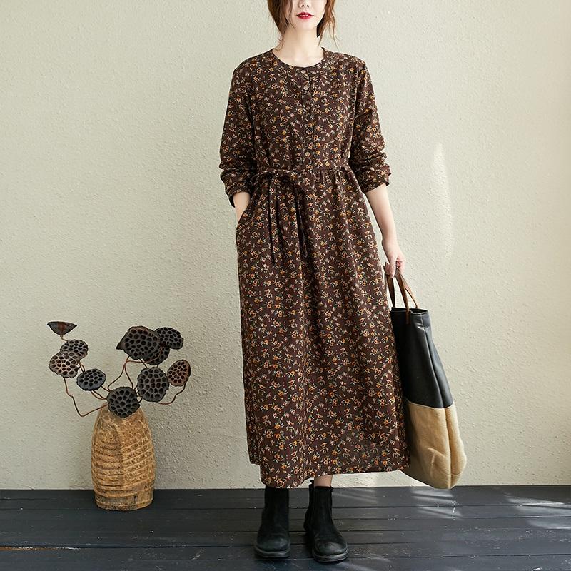 Женское повседневное свободное платье из хлопка и льна с длинным рукавом больших размеров