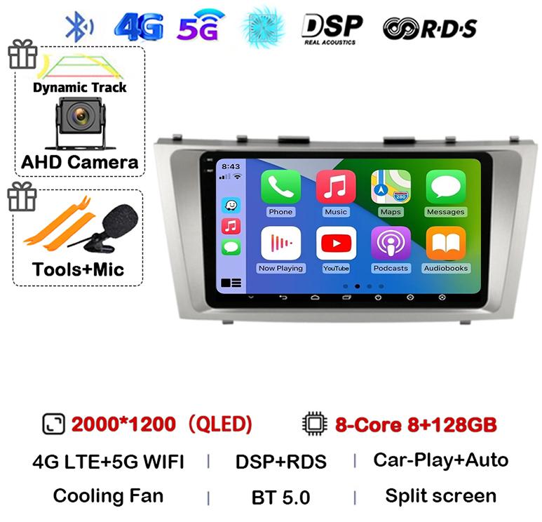Android 14 Carplay Wifi+4G автомобильное радио для Toyota Camry 7 XV 40 50 2006-2011 4G мультимедийный плеер навигация GPS стерео 360 камера