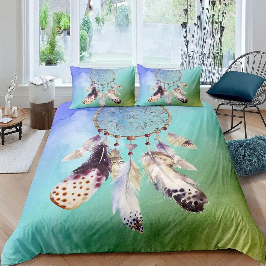 Dream Catcher Duvet Cover Dream Catcher Galaxy Bedding Set Boho Feather Comforter Cover Indian Tribal Soft Polyester Quilt Cover