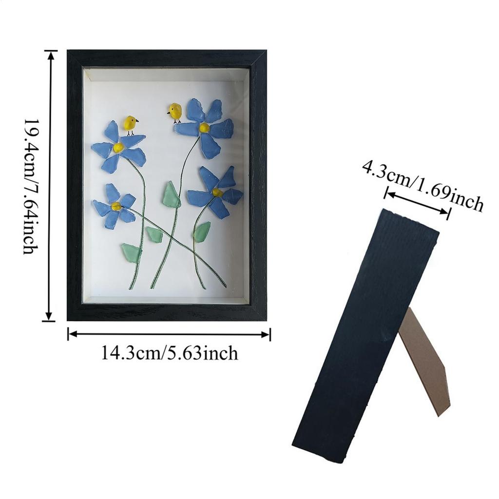 Photo Frame For Desk Sea Glass Flower Bird Desk Decoration Art Photo Frame Painting For Home Office Dorm Living Room Bedroom
