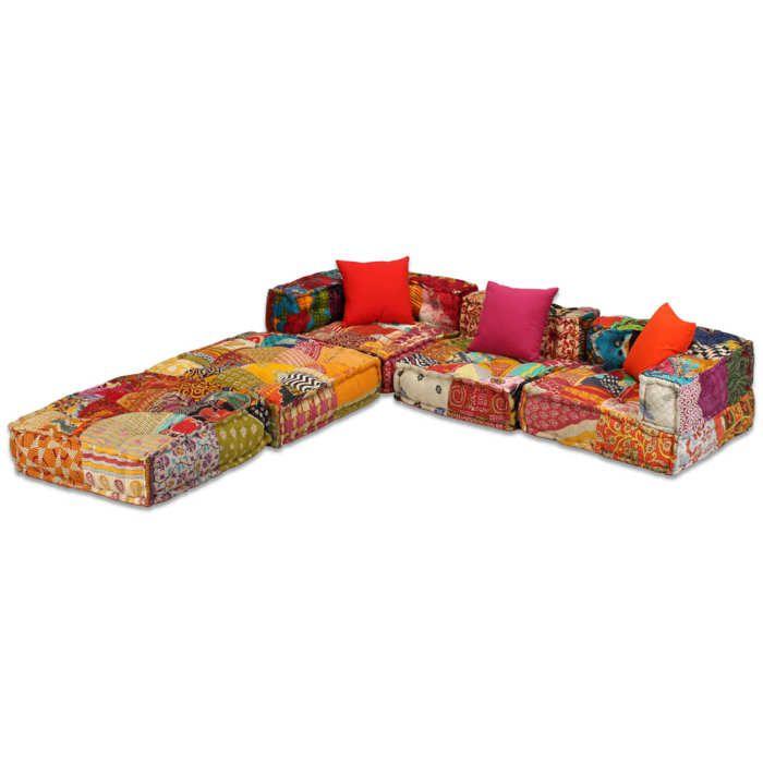 VidaXL Modular 3-seater Pouf Patchwork Fabric