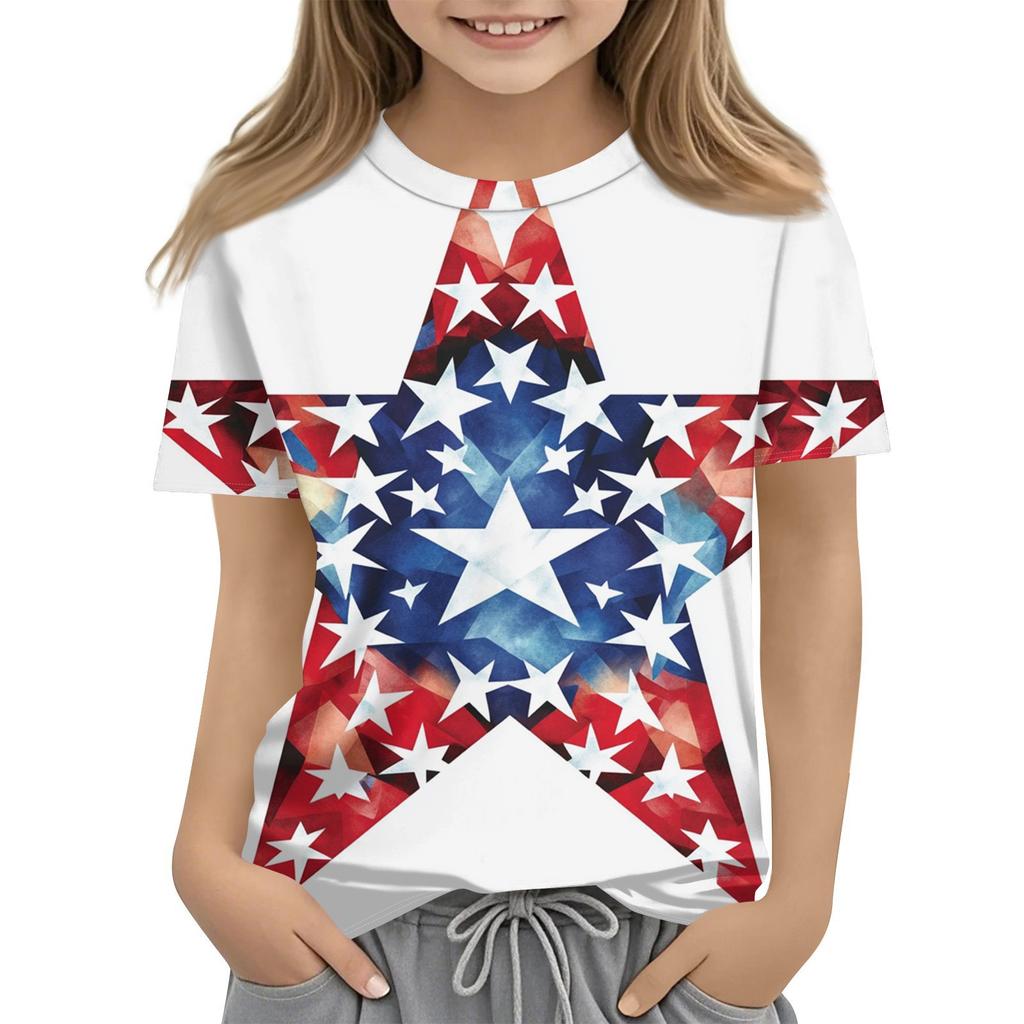 Детская модная повседневная футболка с коротким рукавом и принтом «День независимости» с круглым вырезом