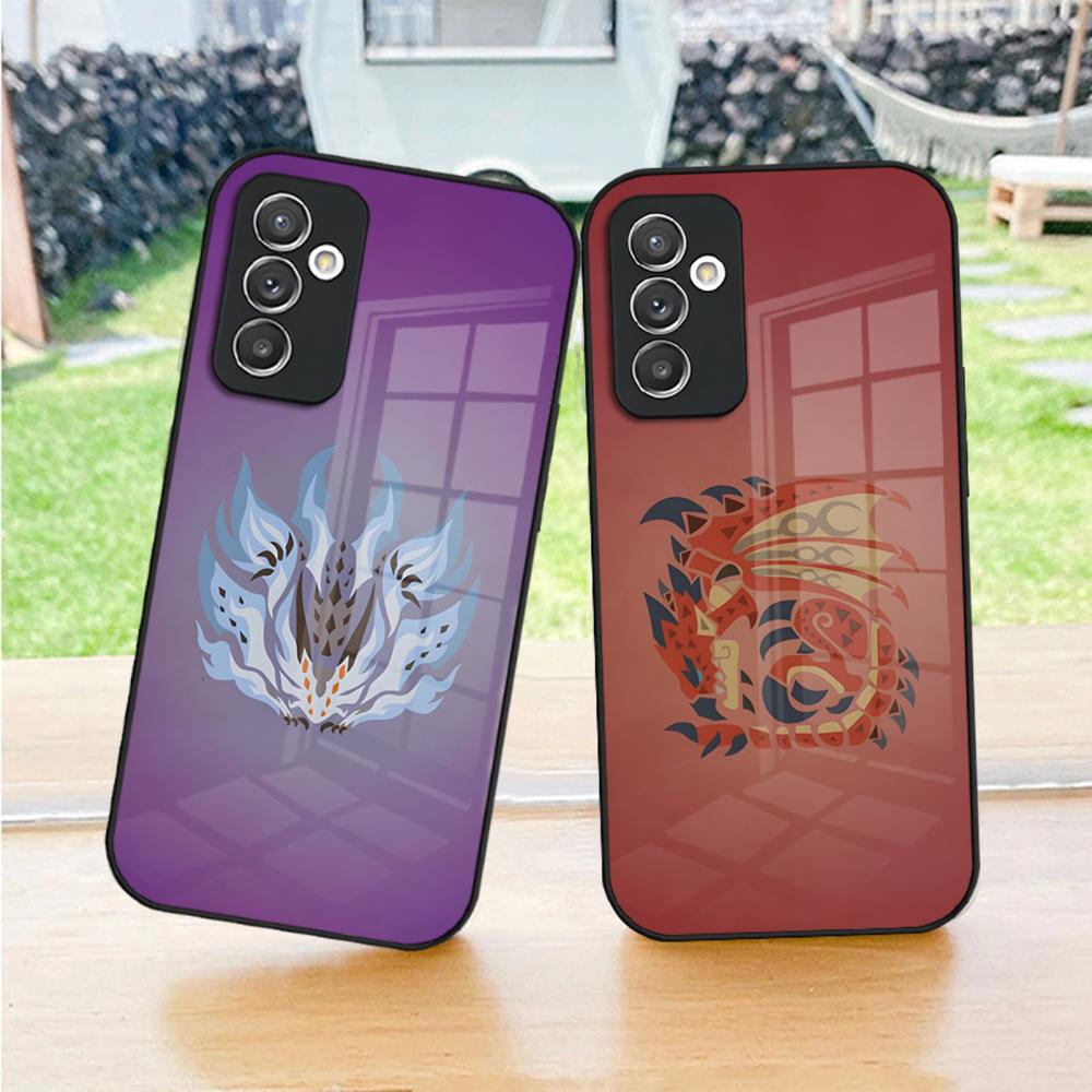 Чехол для телефона M-Monster Hunter для S25 Samsung S24 Ultra S23 Fe S22 Plus S20 S21 A16 A54 A34 A53 Стеклянная крышка