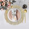 Набор из 6 подставок под тарелки Круглые Золотые Виниловые Легко моющиеся Нескользящие Жаростойкие 15" для Обеденного стола Свадебной вечеринки Фестиваля