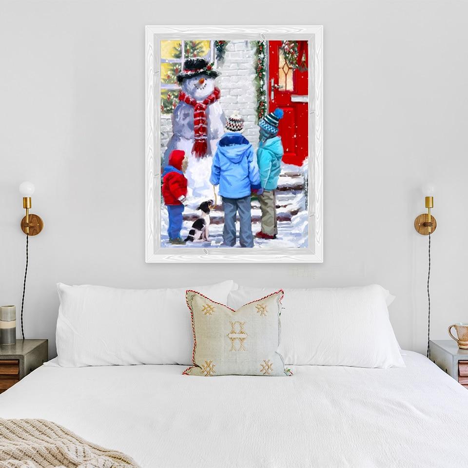 5D DIY Алмазная картина Снежная сцена Алмазная вышивка Снеговик Вышивка крестом Полная круглая дрель Домашний декор Ручные поделки Подарок