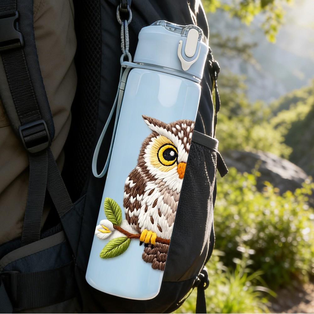 1PC Owl On Branch Watercolor Art Print 750ml Color Plastic Sports Water Bottle Leakproof Flip Straw Lid Suitable for Sports Office Home Use