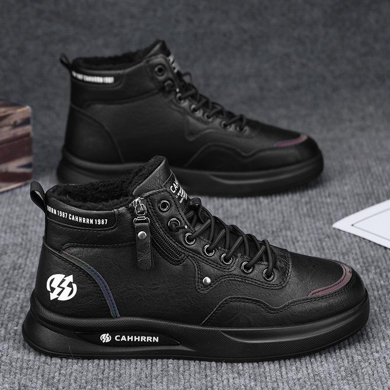 Мужские высокие ботинки зима британский стиль повседневные кожаные ботинки мужские бархатные полувысокие кеды теплые хлопковые ботинки ботинки Мартин кеды