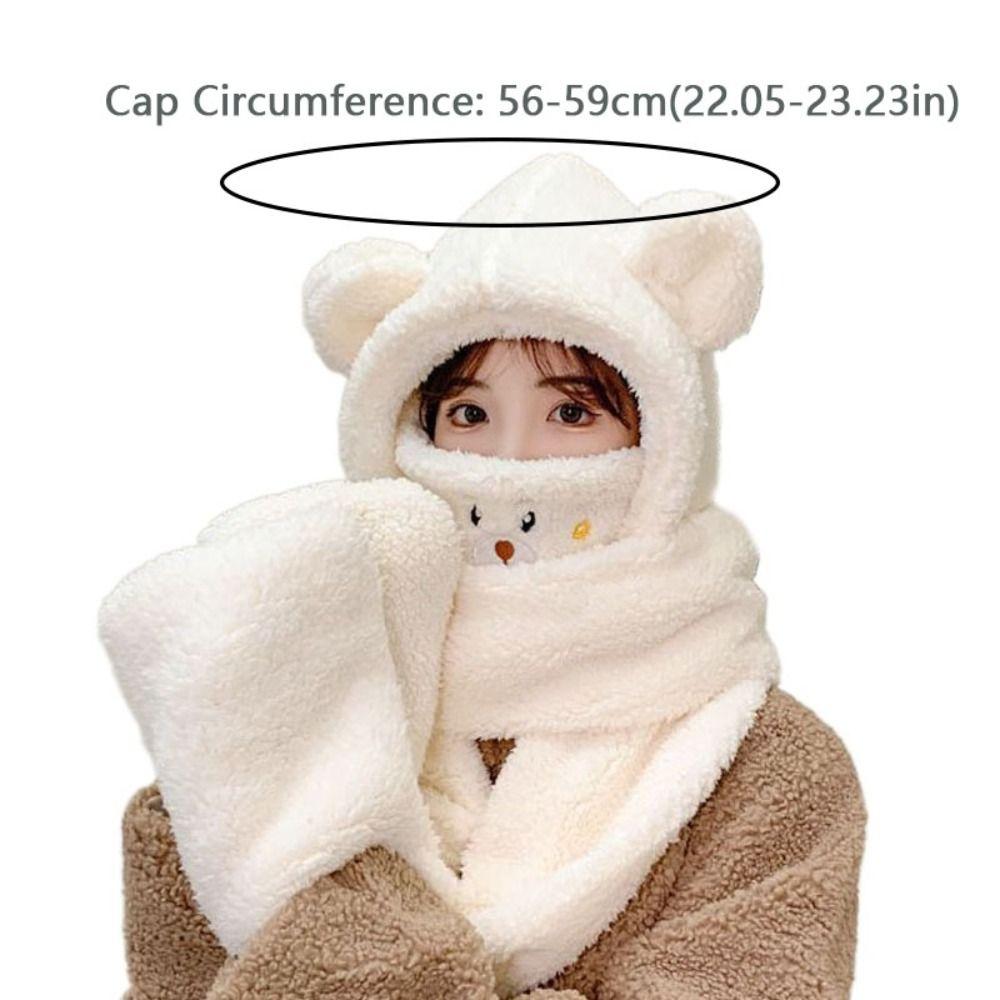 Winter Warm Women Beanies Caps Cute Bear Ear Integrated Cap Scarf Ear Protection Caps  Cycling