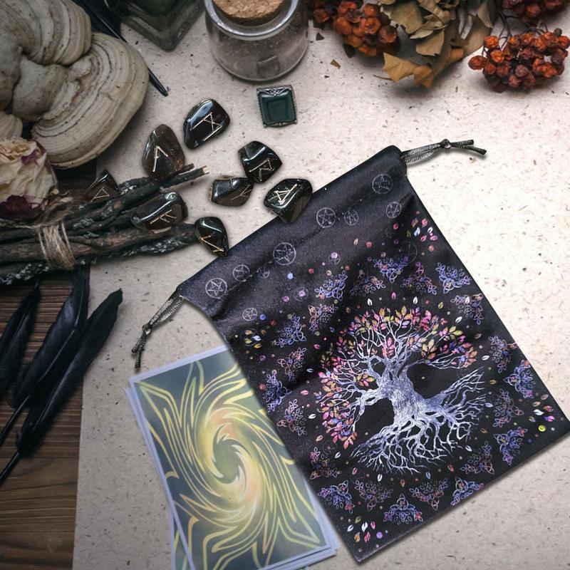 Moon Phase Pattern Tarot Pouch With Drawstrings Flannel Tarot Deck Storage Bag For Tarot Accessories Oracle Decks Dice Runes