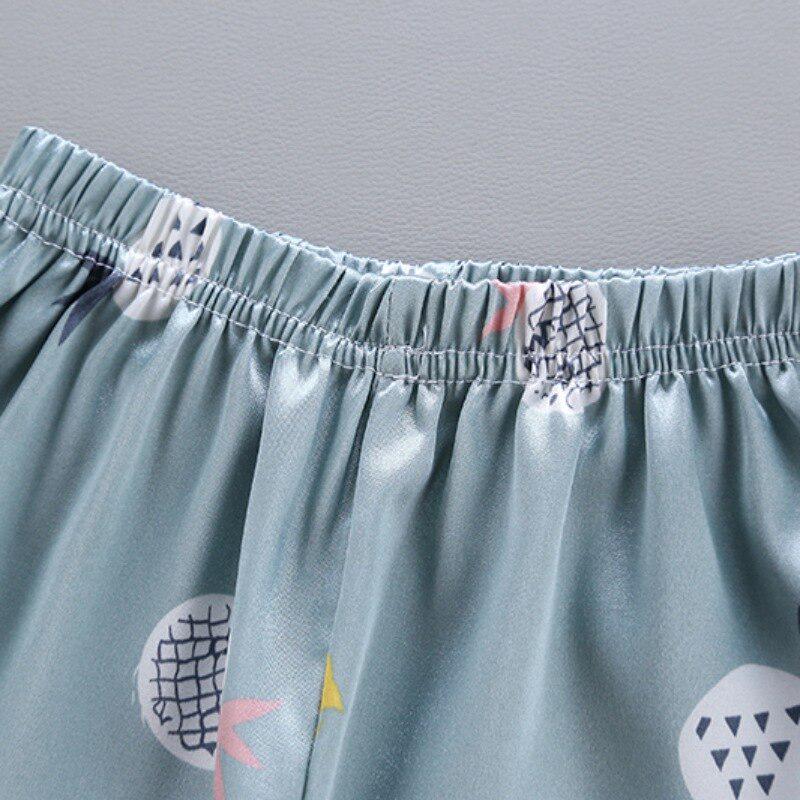 Детский пижамный комплект, летние топы с короткими рукавами и принтом ананаса для мальчиков и девочек, брюки, одежда для сна