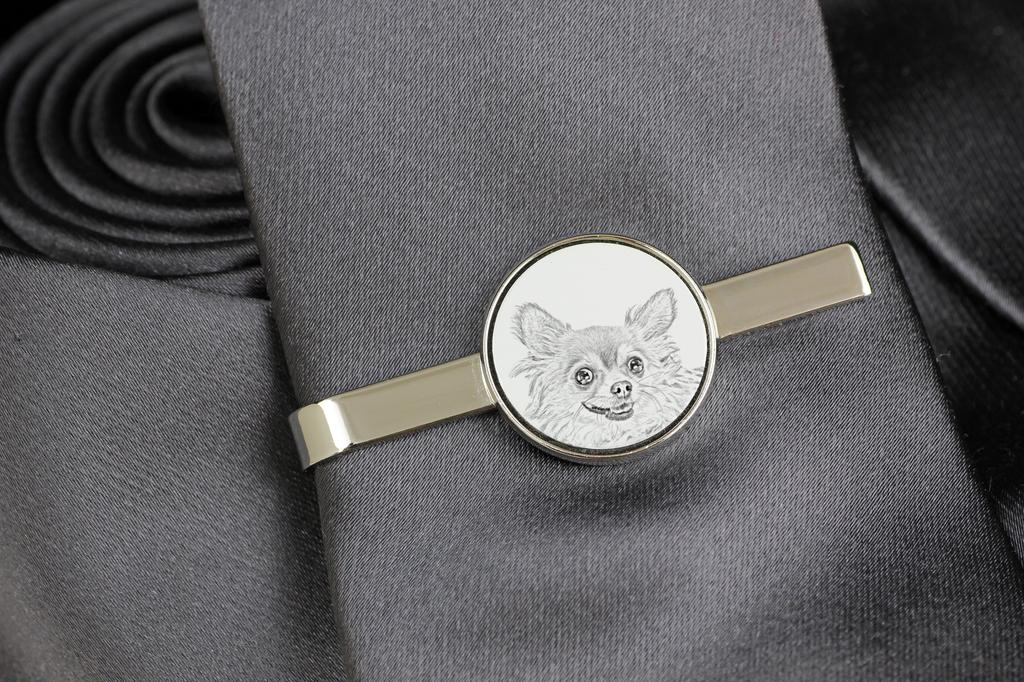 Chihuahua long-haired - tie clip with a dog, personalized tie clip, a unique gift for a man from the Art-Dog brand