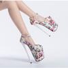 Sexy 22cm Ultra High Heels Fetish Shoes Woman Fashion Silk Flower Ethnic Print Platform Pumps Women Heeled Party Shoe Large Size