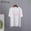 Shellsuning Oversized 100% Cotton Smiling Face Printed T-Shirts Women Casual O-Neck Short Sleeve Tees Fashion Simple Harajuku Tee Female Basic Tops
