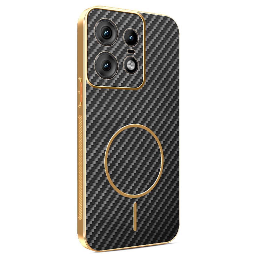 For Motorola Edge 50 Pro 5G Phone Case Carbon Fiber Textured Electroplated TPU Back Cover