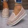 Fashion 2024 Spring/Summer New Women's Thick Soled Loafers Round Toe Low Heel with Sequins Flat Shoes Fashion Casual Women's Shoes