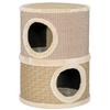 Cat House with Scratching Post and Two Nests. Sisal and Seaweed Rope. Plush Edge. Khaki
