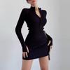 Black Long Sleeve Dresses for Women Sexy Club Bodycon Mini Dress Y2k High Waist Ladies Korean Short Dress Basic Autumn Winter