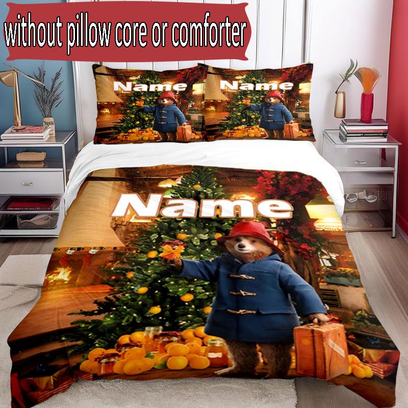 3pcs Duvet Cover Set (1*Duvet Cover + 2*Pillowcase, Without Core), Custom Name Paddington Bear Pattern Bedding Set, Home Bedroom Decor Gift