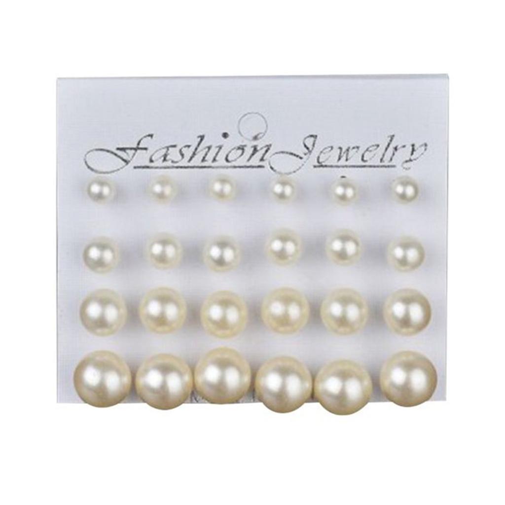 New Fashion 6mm/8mm/10mm/12mm 12 Pairs/set Simulated Pearl Earrings For Women Jewelry Pendientes Fashion Stud Earrings