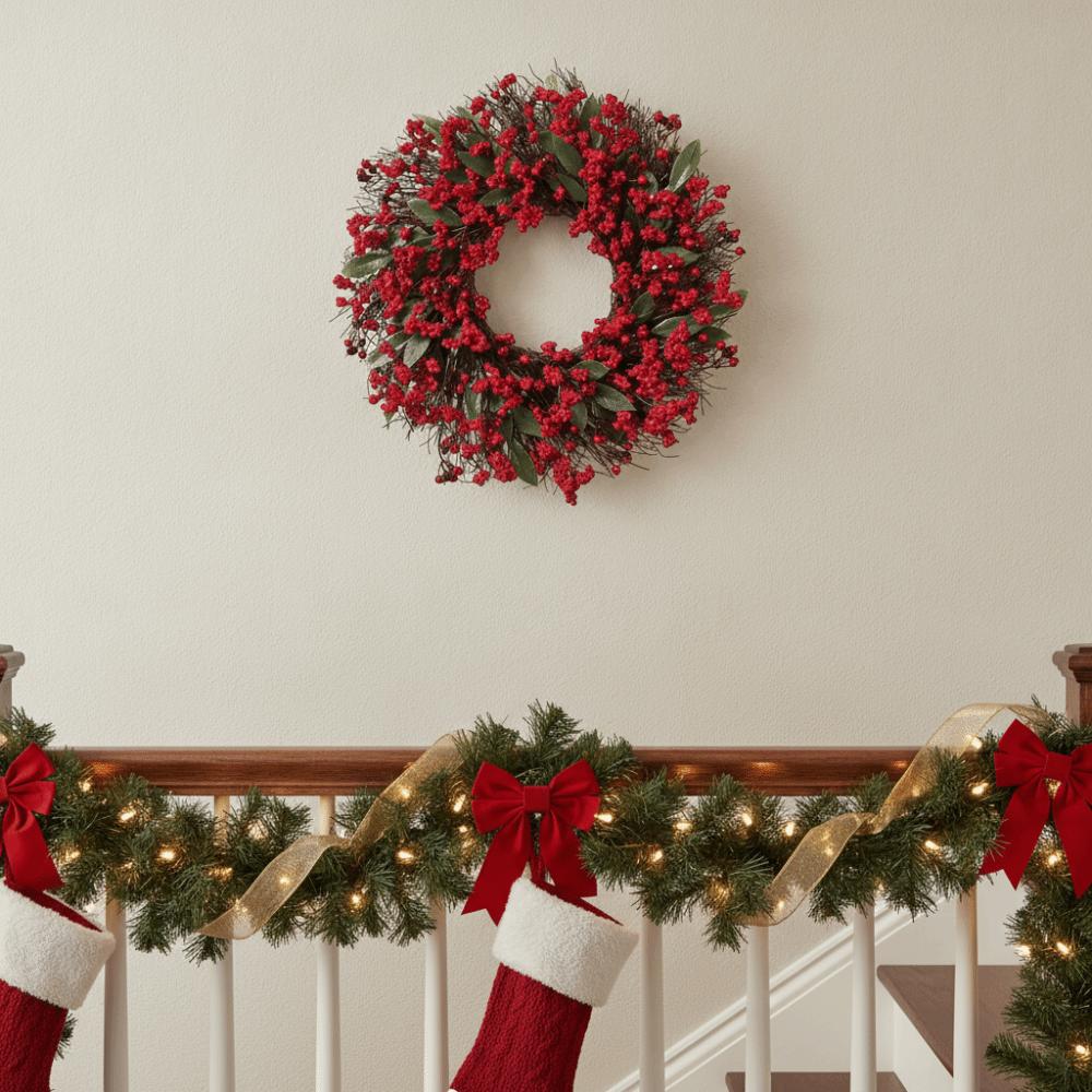 American-style Artificial Berry Holly Christmas Wreath Simulated Green Leaf Red Fruit Wreath Door
