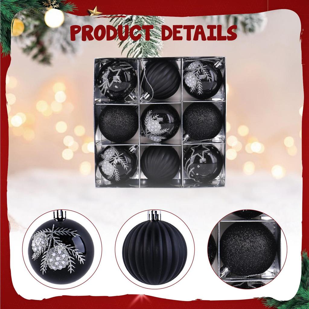 9 Pieces Christmas Ball Ornaments Tree Decorations 2.36" Round Shaped for Indoor
