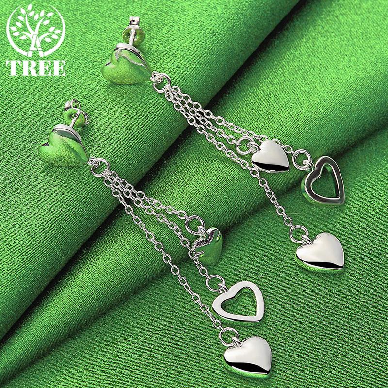 Charm 925 Sterling Silver Heart Long Drop Earrings For Women Birthday Wedding Party Gift Noble Elegant Jewelry Accessories