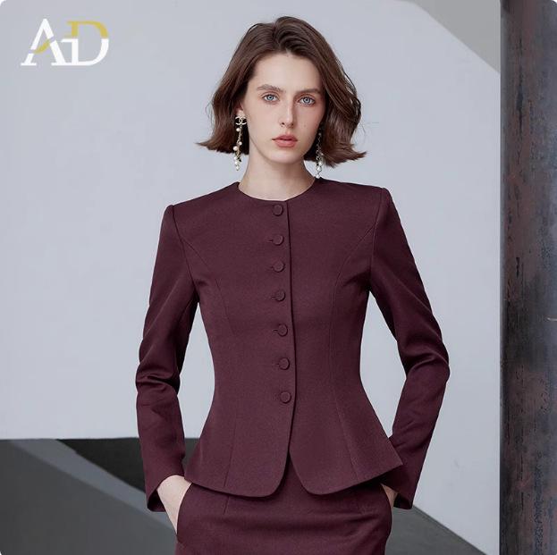 Темно-красное платье с круглым вырезом, приталенное, профессиональная рабочая одежда