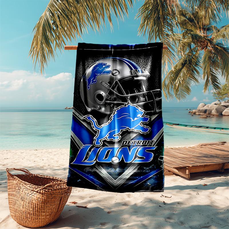 proof beach towel with Detroit Lions logo pattern - soft,absorbent,quick-drying,machine washable - perfect for swimming,camping,bathing