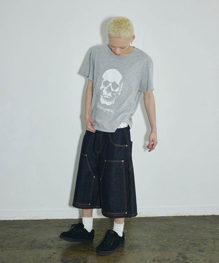 SCALLYWAG Double Knee Carpenter Raw Bermuda Denim Shorts [Indigo]