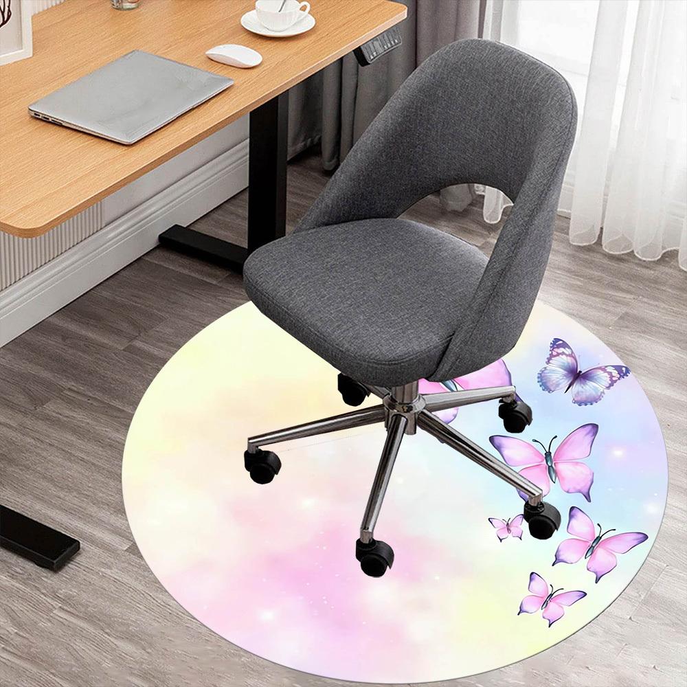 1pc Butterfly, Pastel Round Chair mat Area Rug - Non-Slip, Floor Mat for Office, Bedroom, home decor Christmas Gift p0811333