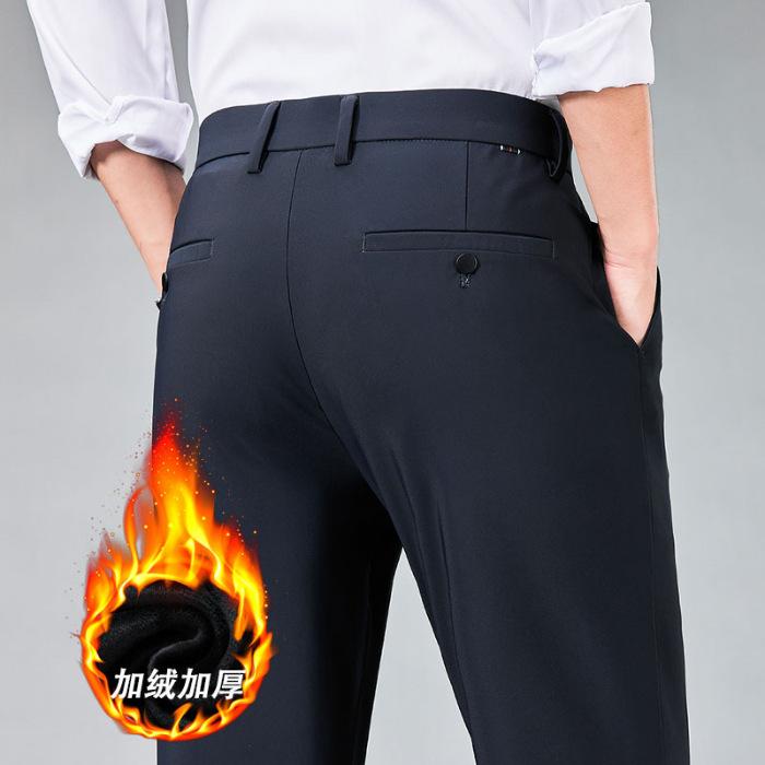 Осенние и зимние мужские толстые бархатные/обычные повседневные брюки деловые универсальные эластичные прямые брюки мужские брюки