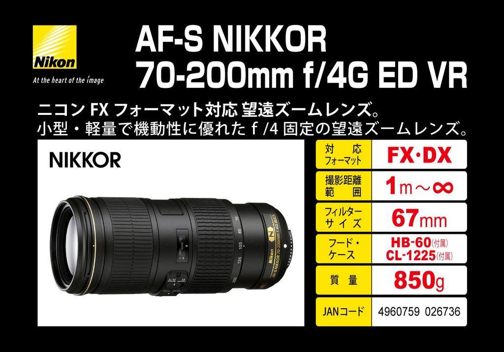 Nikon Телеобъектив с переменным фокусным расстоянием NIKKOR ED VR, совместимый с полноразмерными объективами AF-S 70–200 мм f/4G